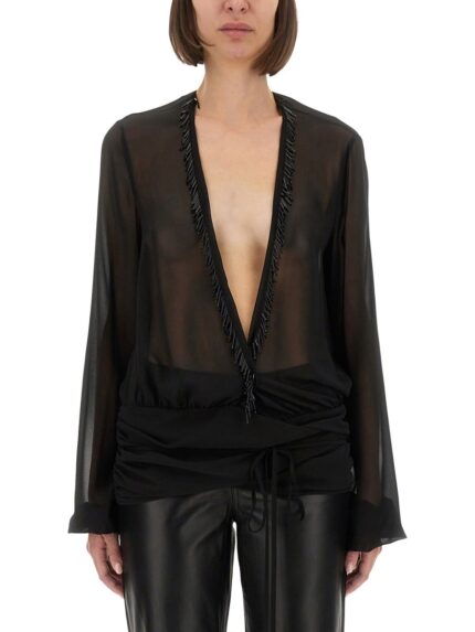 The Attico EMBROIDERED GEORGETTE BLOUSE