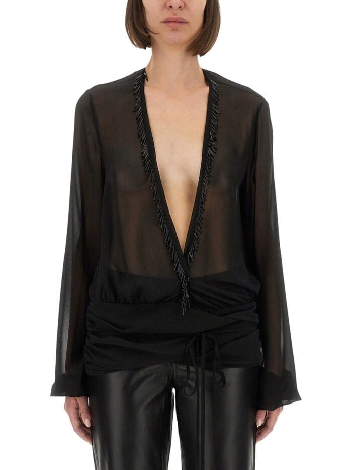 The Attico EMBROIDERED GEORGETTE BLOUSE