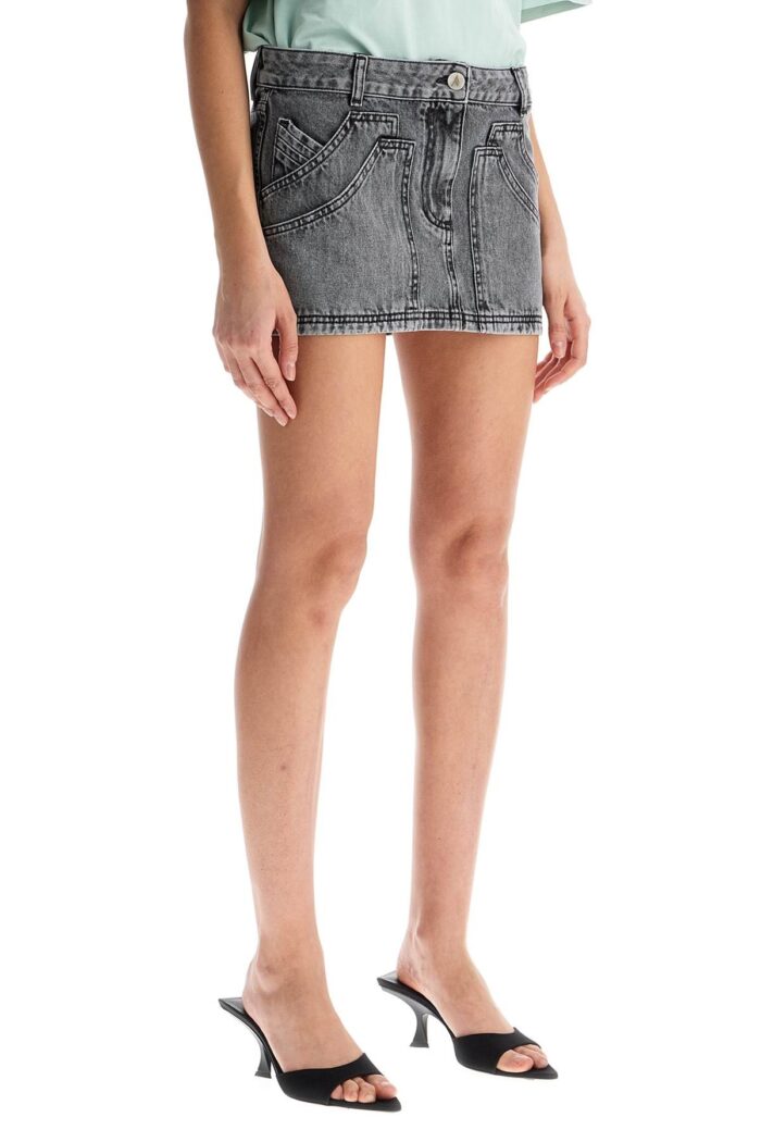 THE ATTICO Gray High-waisted Slim Fit Denim Mini Skirt