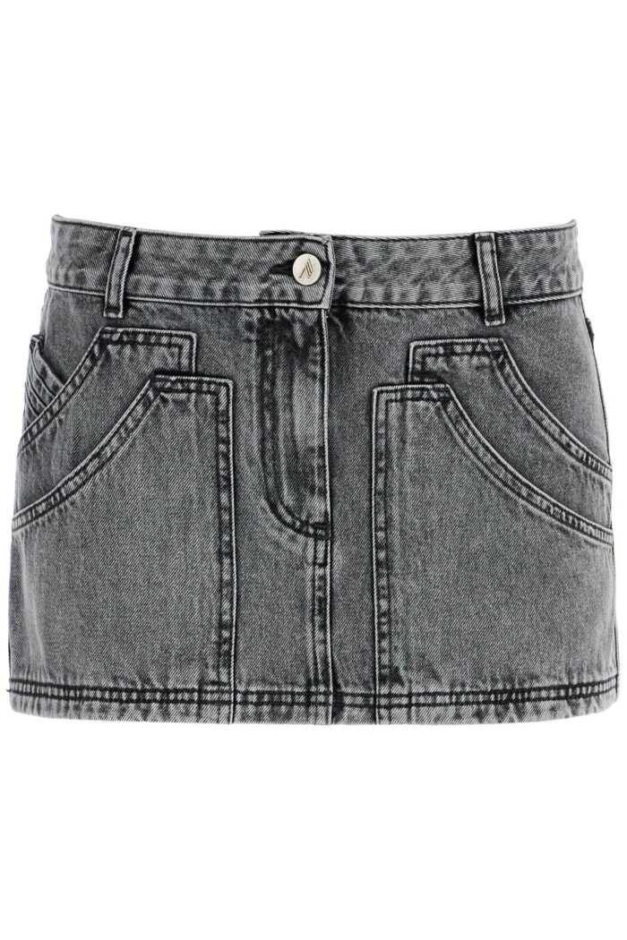 THE ATTICO Gray High-waisted Slim Fit Denim Mini Skirt