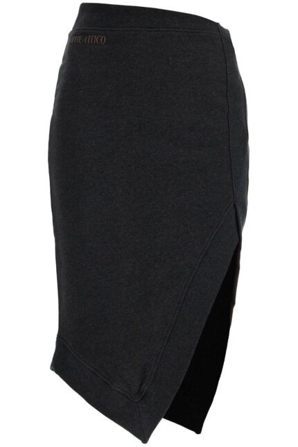 THE ATTICO High-waisted Asymmetrical Midi Skirt In Faded Black Cotton