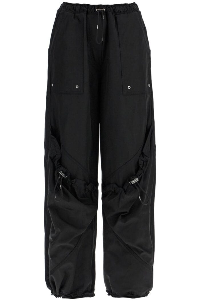 THE ATTICO High-waisted Black Elasticated Loose Fit Trousers With Pockets