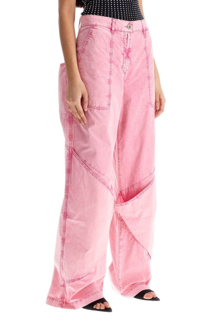 THE ATTICO High-waisted Loose Fit Pink Palazzo Pants In Cotton