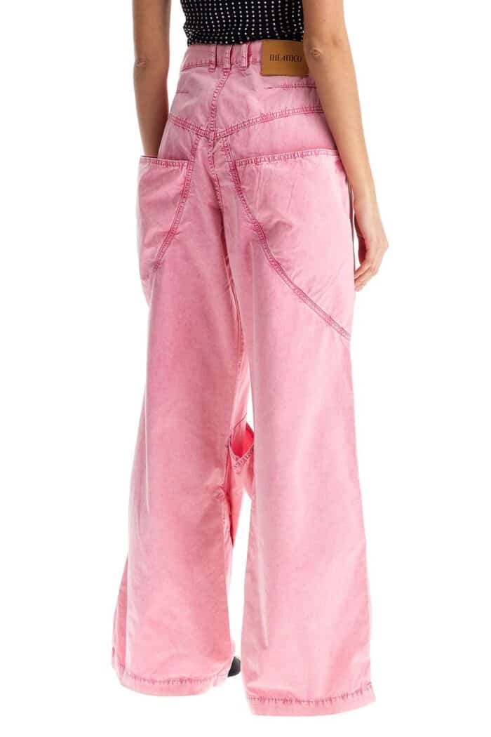 THE ATTICO High-waisted Loose Fit Pink Palazzo Pants In Cotton