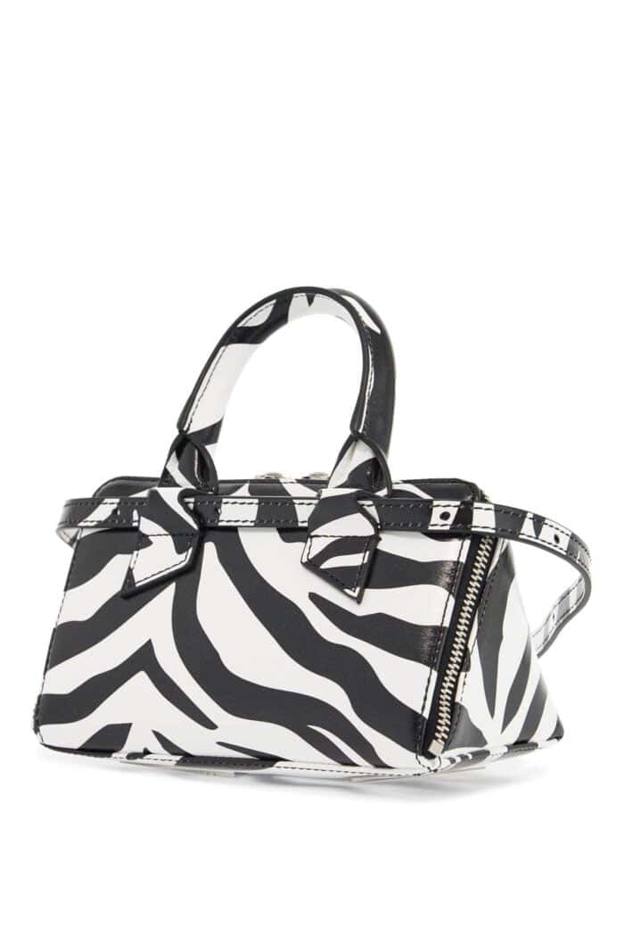 THE ATTICO Mini Bag Friday Black And White Animal Print In Calfskin