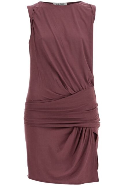 THE ATTICO Mini Dress Slim Con Scollo Ampio In Mauve Scuro In Viscosa