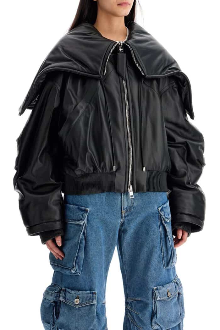 THE ATTICO Nappa Bomber Jacket With Oversized Hood