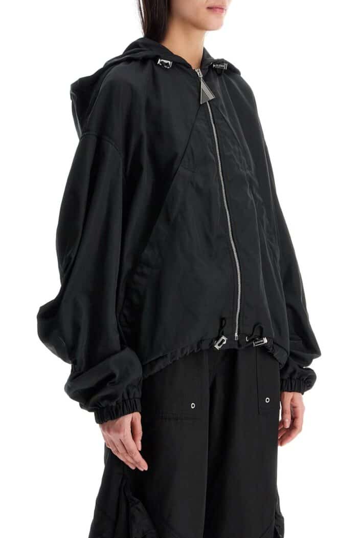 THE ATTICO Oversized Black Hooded Bomber Jacket In Polyester