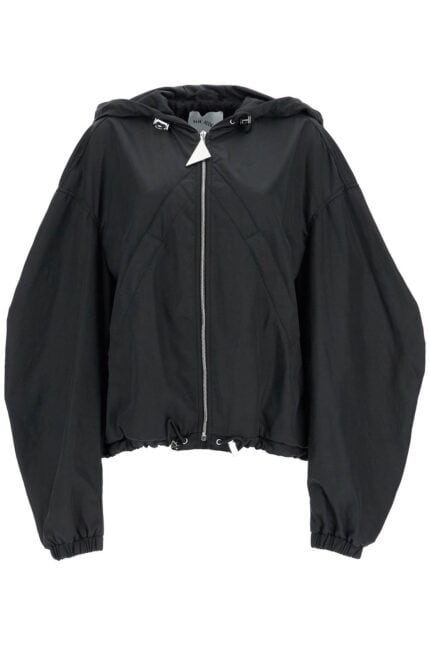 THE ATTICO Oversized Black Hooded Bomber Jacket In Polyester