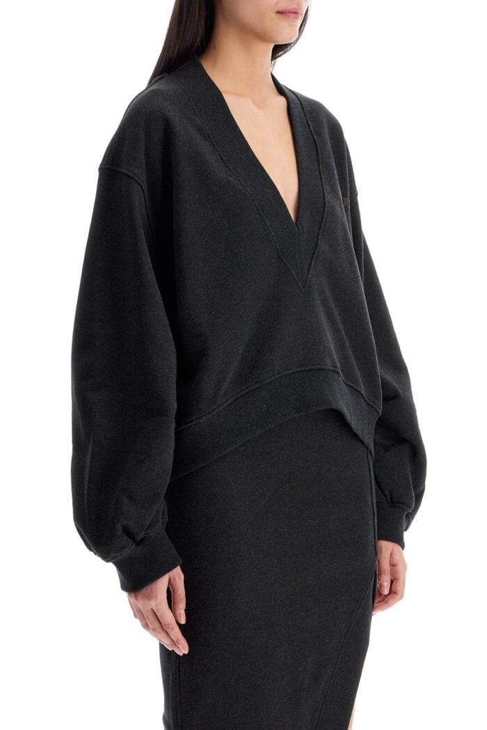 THE ATTICO Oversized Sweatshirt With Deep V-neck In Gradient Black