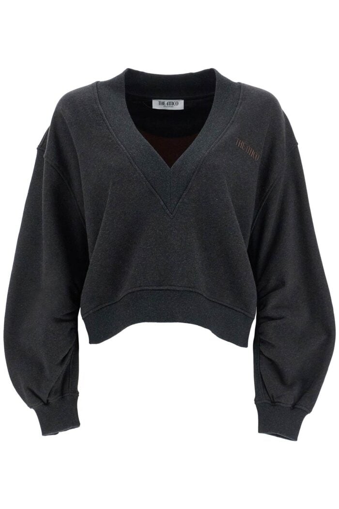 THE ATTICO Oversized Sweatshirt With Deep V-neck In Gradient Black