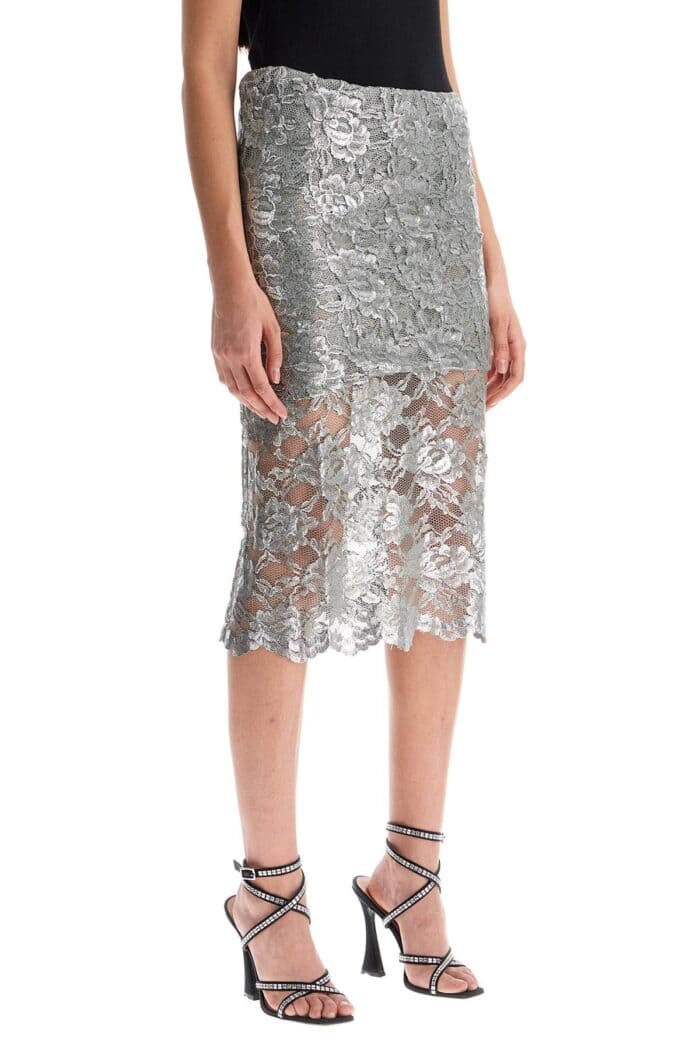 THE ATTICO Silver Lace Midi Skirt