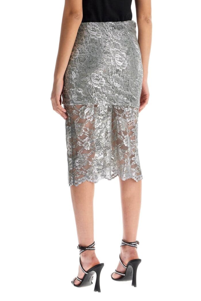 THE ATTICO Silver Lace Midi Skirt