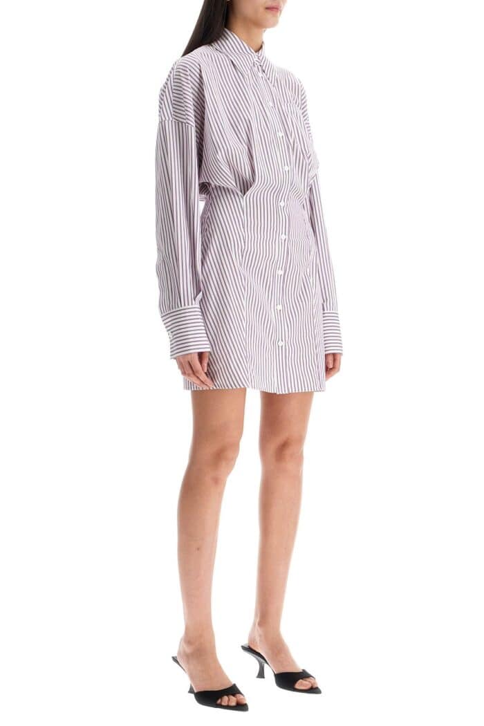 THE ATTICO White And Purple Striped Mini Shirt Dress