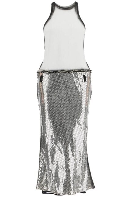 THE ATTICO White And Silver Floral Sequin Midi Dress