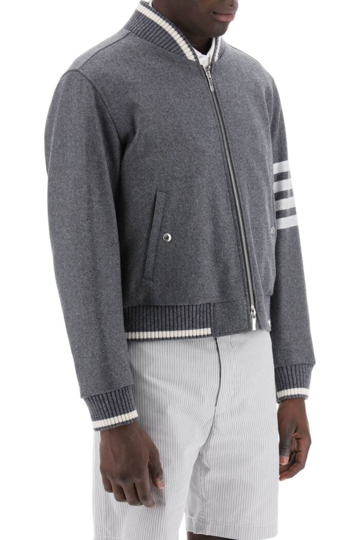 THOM BROWNE 4-bar Varsity Jacket In Wool Mel