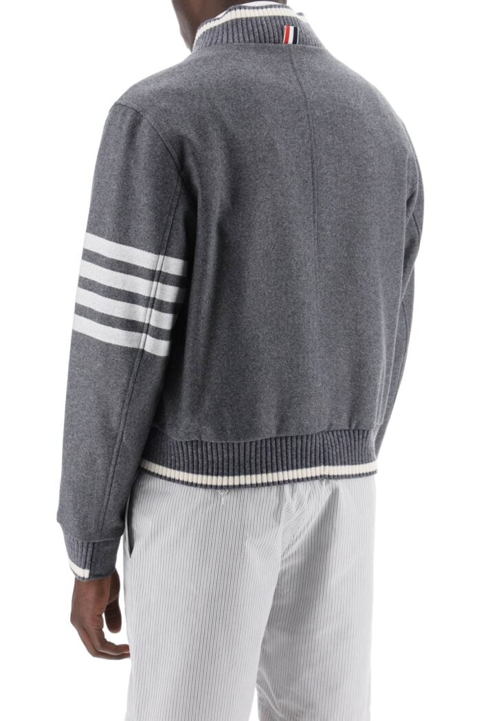 THOM BROWNE 4-bar Varsity Jacket In Wool Mel