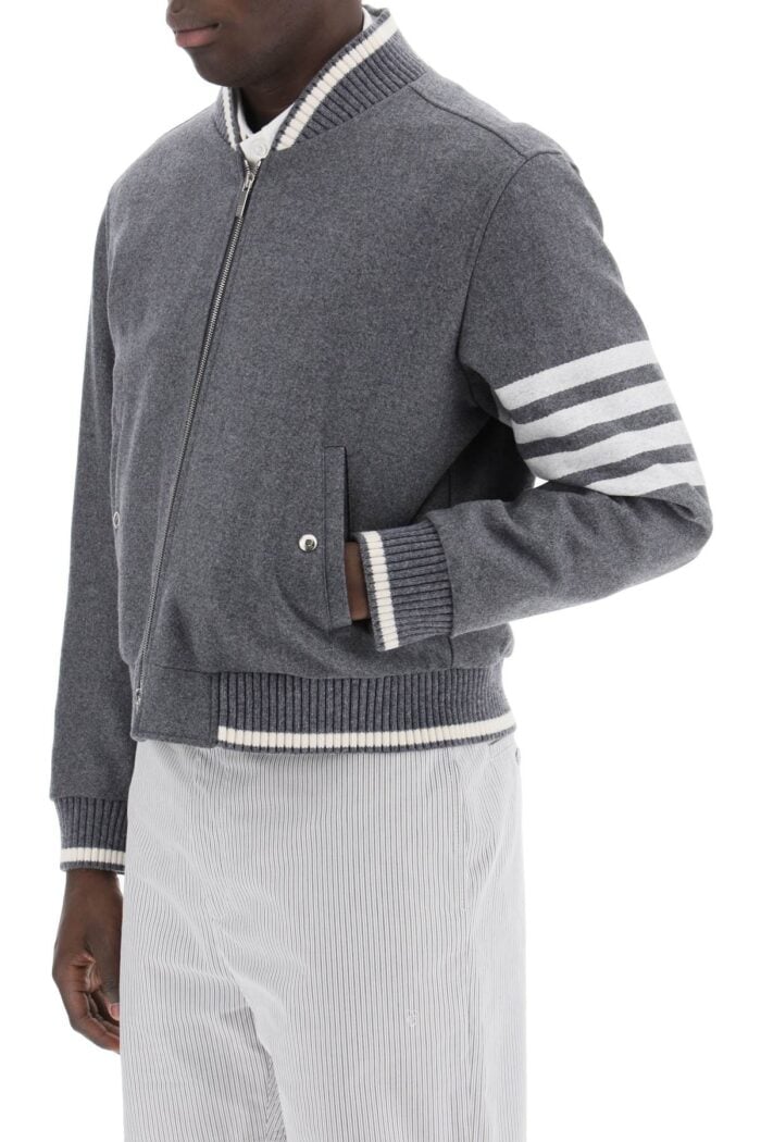 THOM BROWNE 4-bar Varsity Jacket In Wool Mel