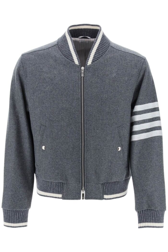 THOM BROWNE 4-bar Varsity Jacket In Wool Mel