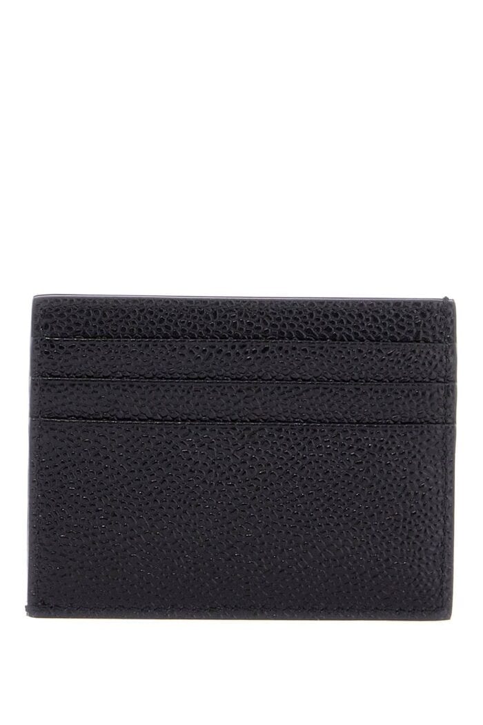 THOM BROWNE Black Calfskin Credit Card Holder With Note Compartment For Men