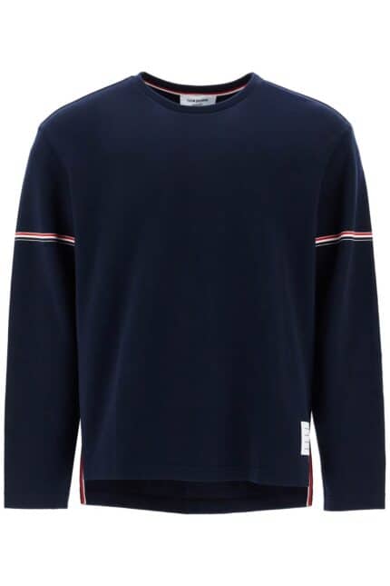 THOM BROWNE Blue Cotton Rugby T-shirt With Red And White Stripe