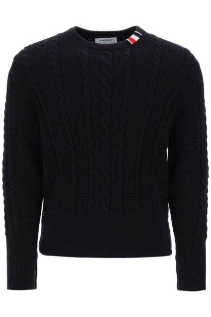 Thom Browne Cable Wool Sweater With Rwb Detail