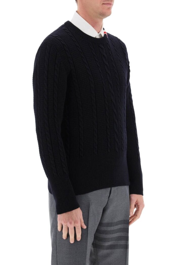 Thom Browne Cable Wool Sweater With Rwb Detail