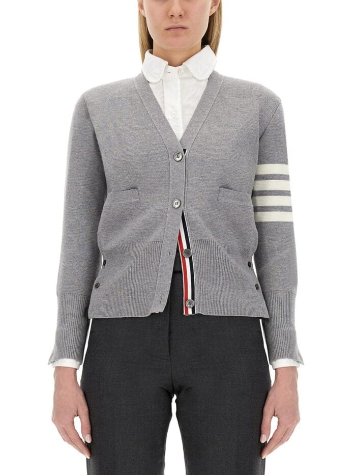 THOM BROWNE CARDIGAN CON SCOLLO A V
