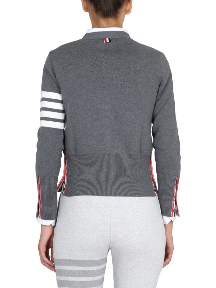 THOM BROWNE CARDIGAN CON SCOLLO A V