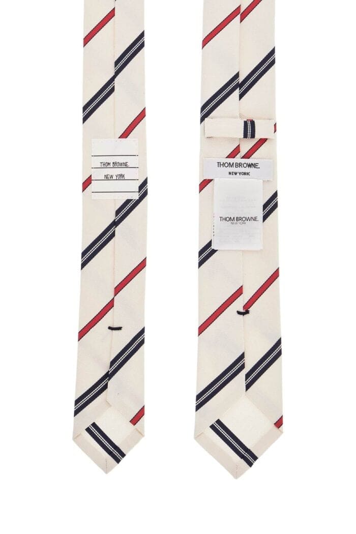 THOM BROWNE Classic Ivory Tie With Red And Blue Stripes In Silk And Cotton