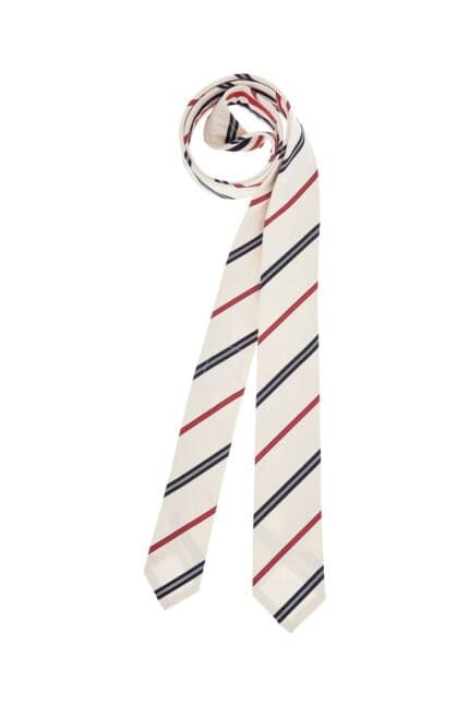 THOM BROWNE Classic Ivory Tie With Red And Blue Stripes In Silk And Cotton