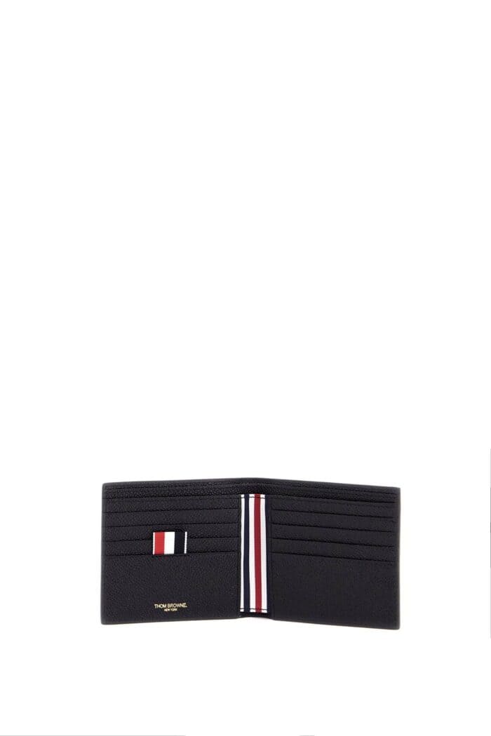 THOM BROWNE Compact Black Pebble Grain Leather Wallet With Fold Closure