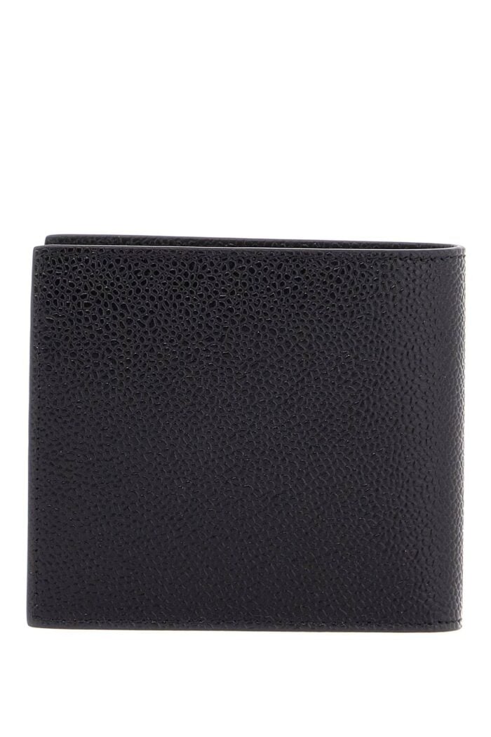 THOM BROWNE Compact Black Pebble Grain Leather Wallet With Fold Closure