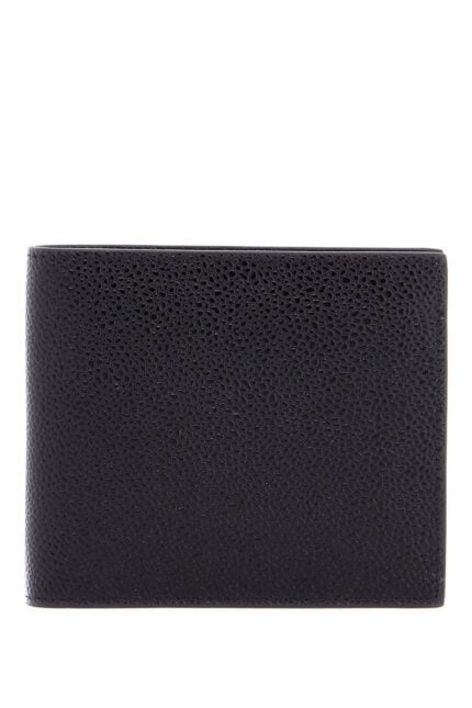 THOM BROWNE Compact Black Pebble Grain Leather Wallet With Fold Closure