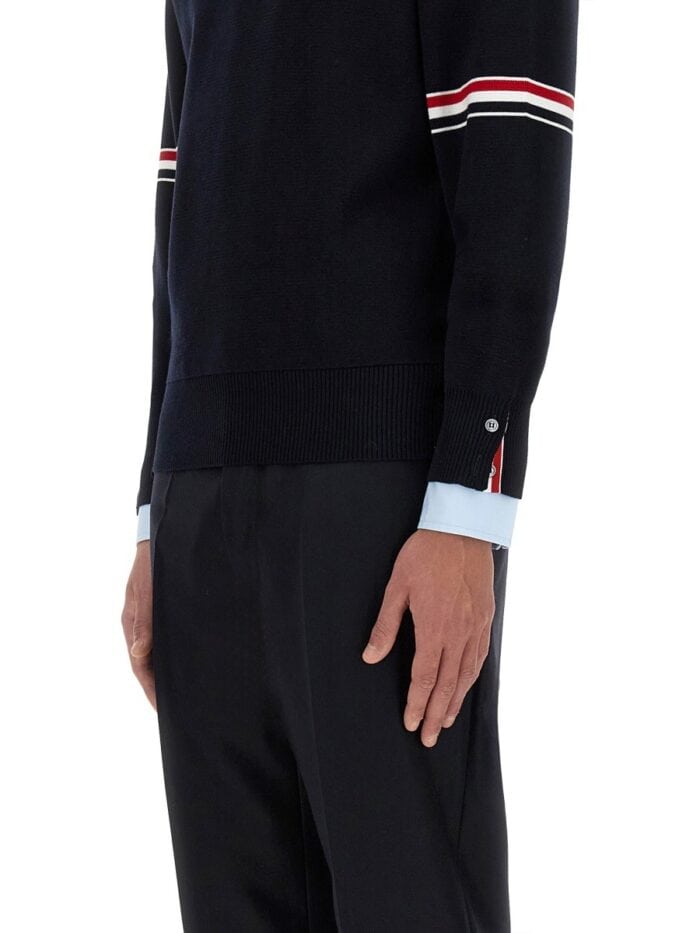 THOM BROWNE COTTON JERSEY WITH RWB STRIPE