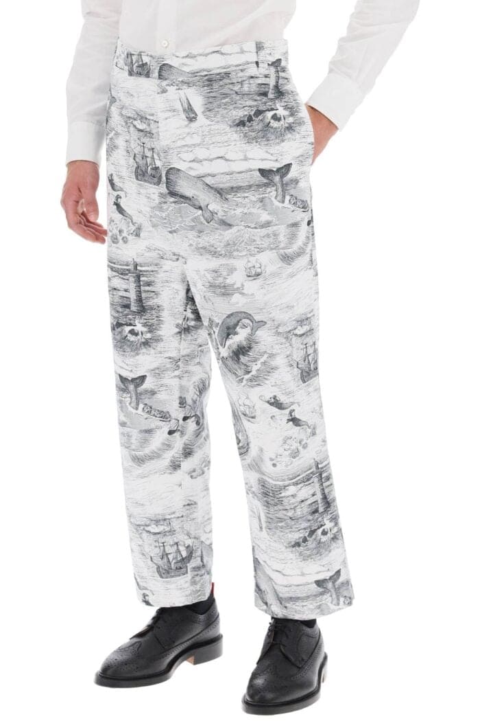 THOM BROWNE Cropped Pants With 'nautical Toile' Motif