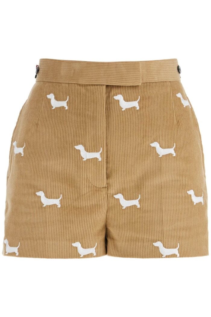 THOM BROWNE Khaki Corduroy Shorts With White Dog Pattern