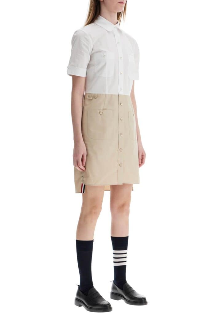 THOM BROWNE Khaki Typewriter Cloth Dress With Striped Logo