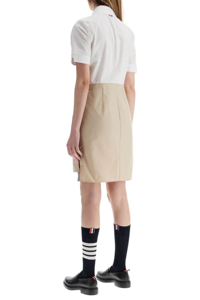 THOM BROWNE Khaki Typewriter Cloth Dress With Striped Logo