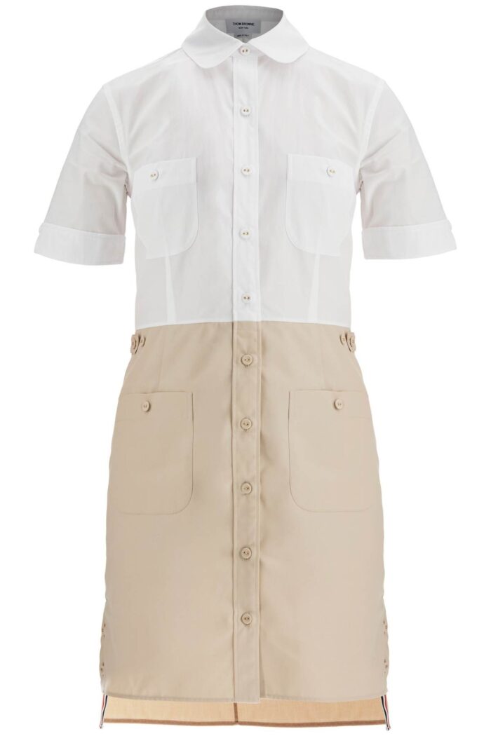 THOM BROWNE Khaki Typewriter Cloth Dress With Striped Logo