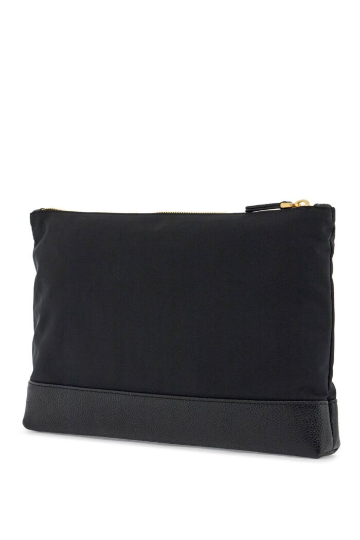 THOM BROWNE Large Pouch With Gold Zip And Black Tricolor Stripe