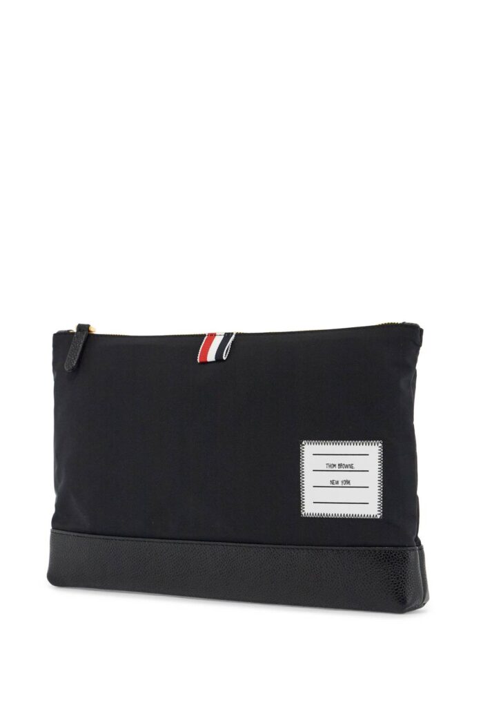 THOM BROWNE Large Pouch With Gold Zip And Black Tricolor Stripe