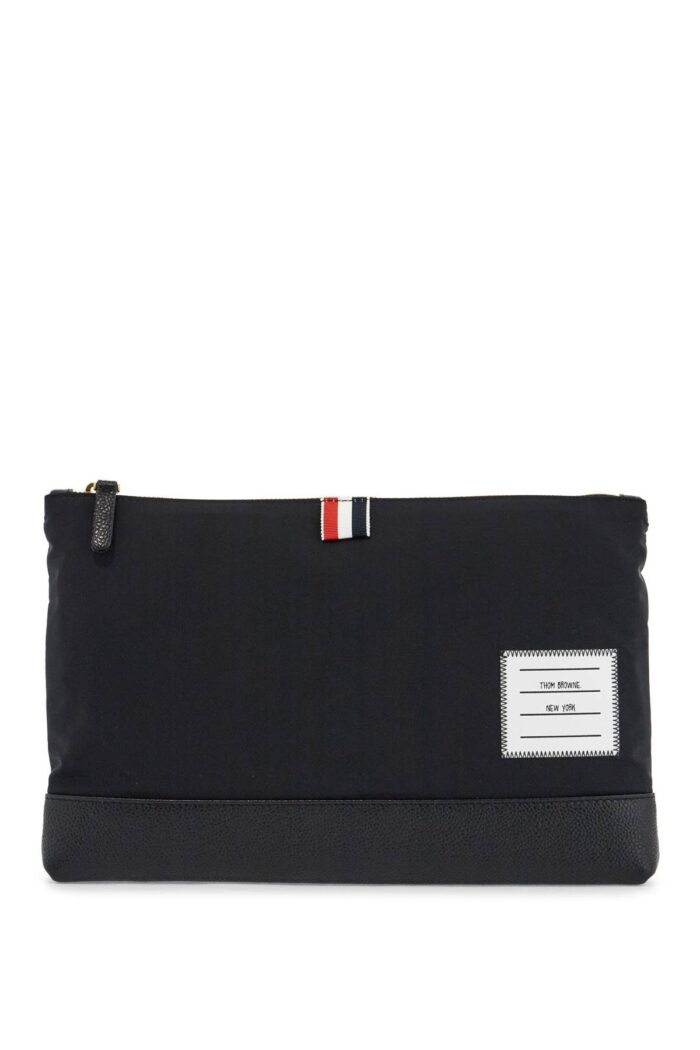 THOM BROWNE Large Pouch With Gold Zip And Black Tricolor Stripe