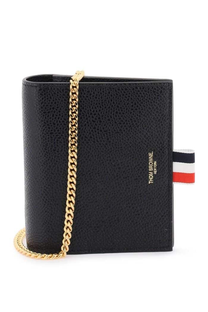 thom browne leather crossbody card holder THOM BROWNE Leather Crossbody Card Holder