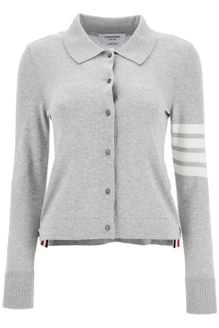 THOM BROWNE Light Grey Cotton Shirt With 4 Stripes