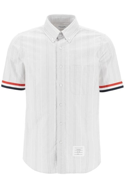 THOM BROWNE Medium Grey Cotton Oxford Shirt With Rwb Cuffs