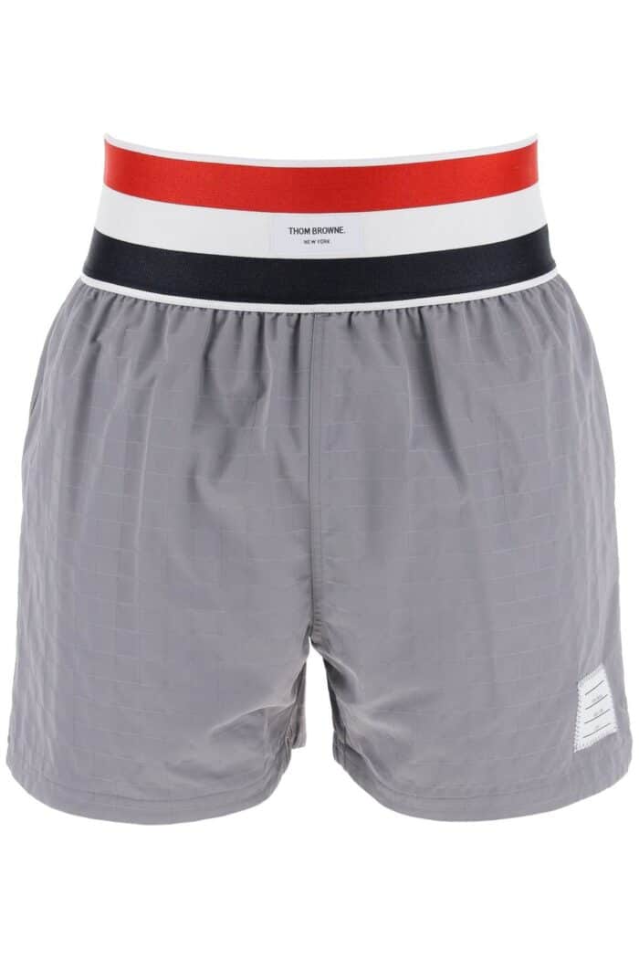 Thom Browne Nylon Bermuda Shorts With Elastic Band In Red