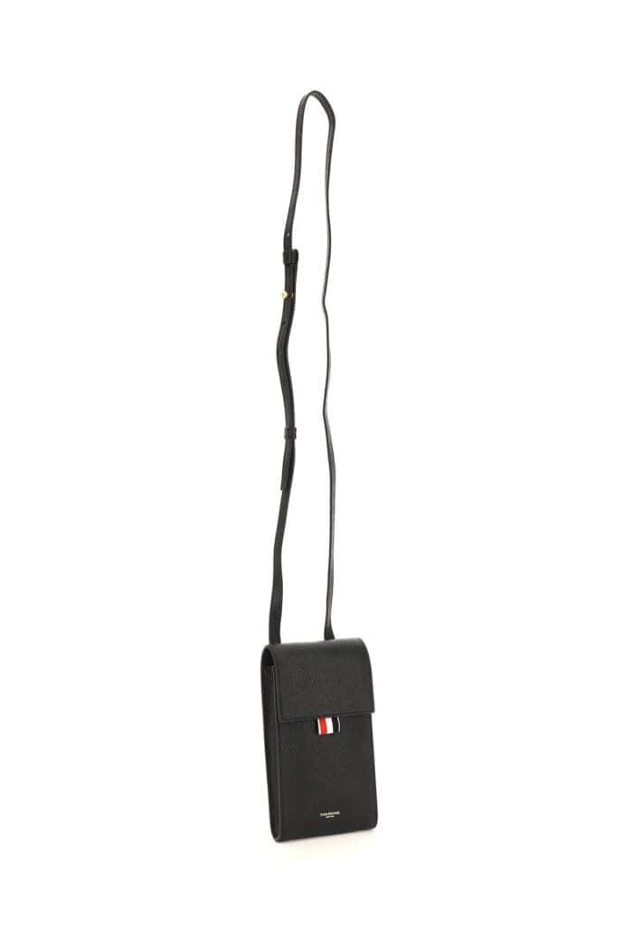 THOM BROWNE Pebble Grain Leather Phone Holder With Strap