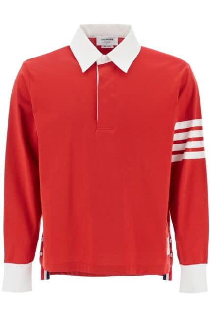 THOM BROWNE Red Cotton Polo With Three Stripes