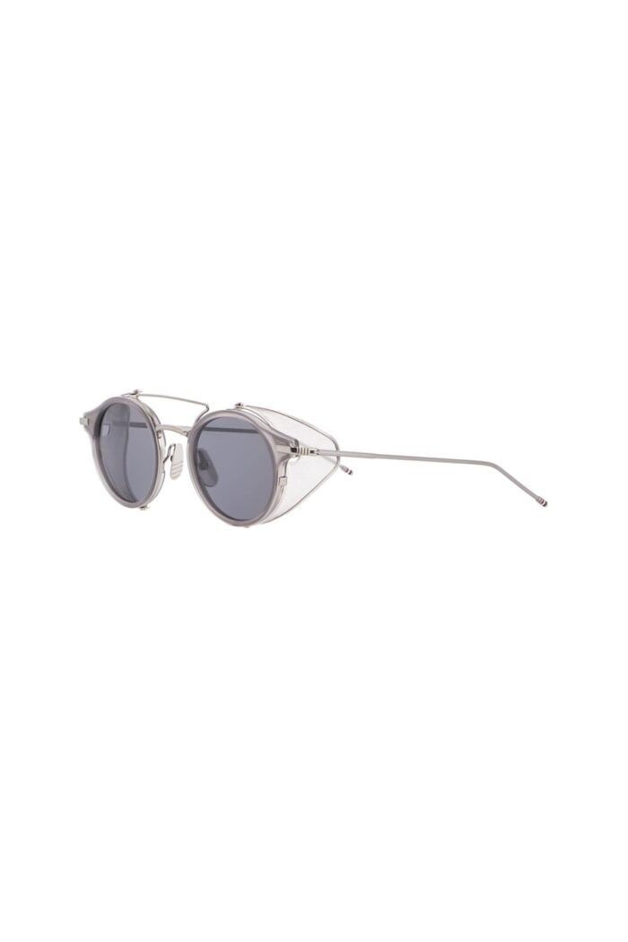 THOM BROWNE Round Sunglasses In Light Grey Titanium And Acetate With Side Protection